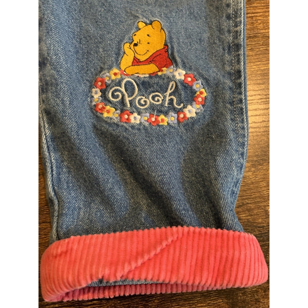 Vintage Y2k Hong Kong Winnie The Pooh Jeans Pants Girls Toddler Cuff Disney 18M - Picture 3 of 6